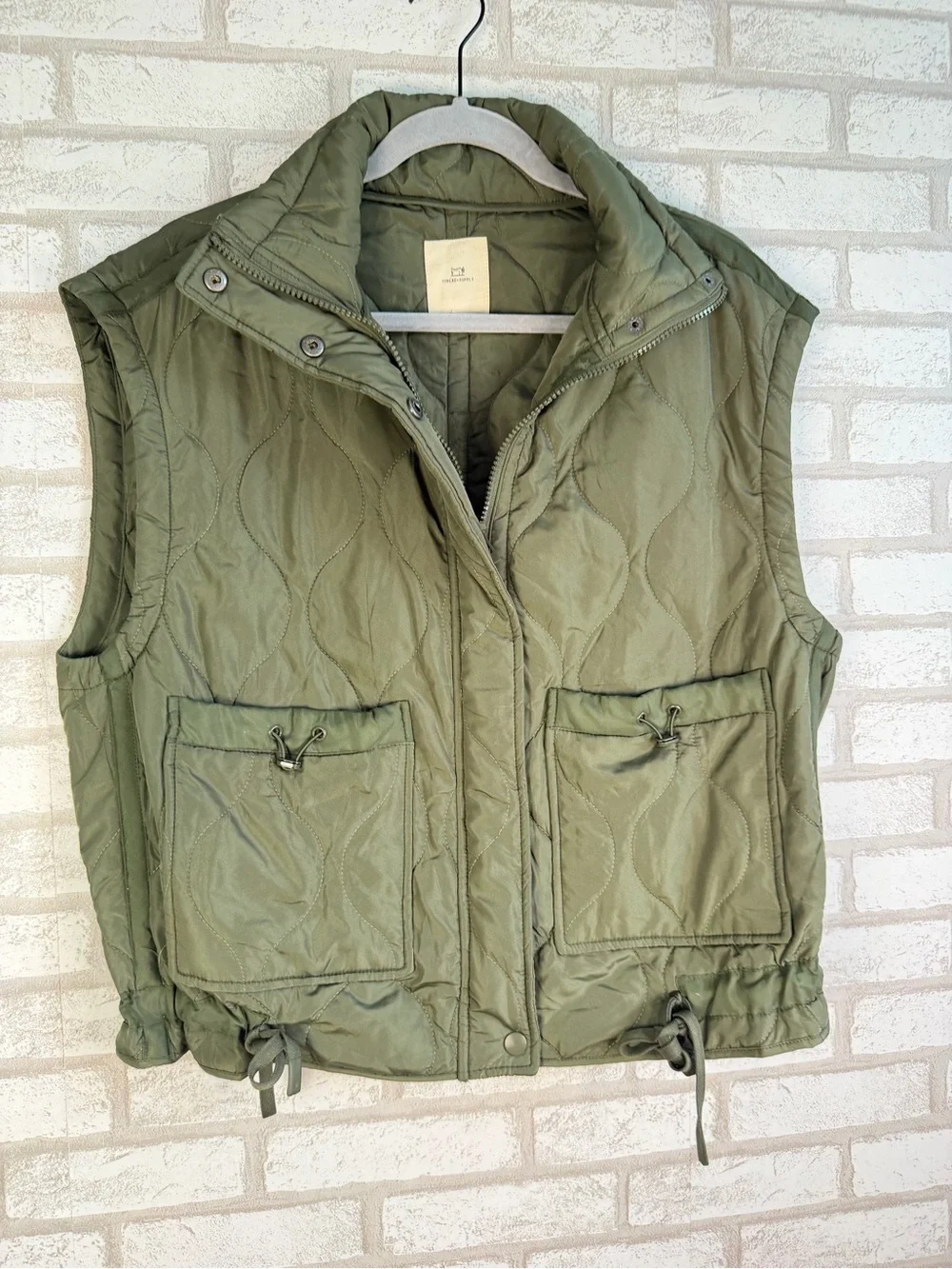 Thread & Supply Olive Quilted Sleeveless Vest with Toggle Pockets